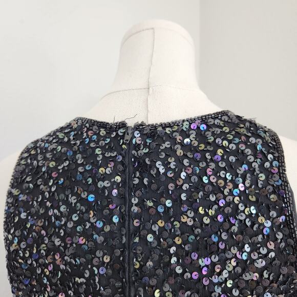 Vintage Lawrence Kazar Black Iridescant Sequin Silk Embroidered Blouse S - Picture 10 of 14